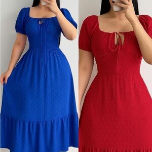 Elegant Blue and Red Women's Dress
